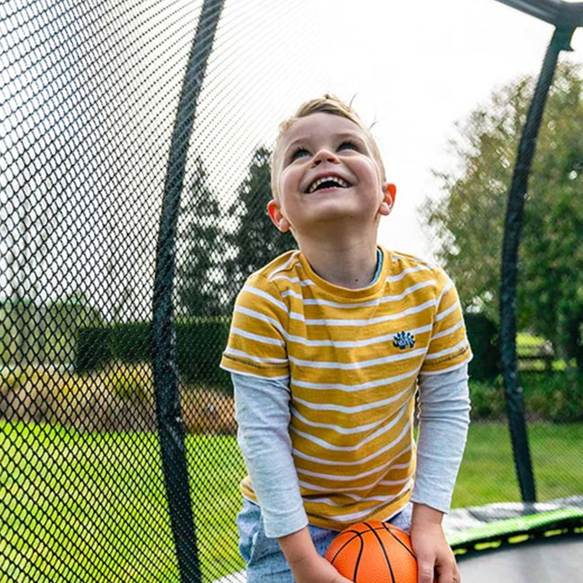 JumpFlex HERO 10' Trampoline w Basketball Hoop, Safety Enclosure, Net Attachment