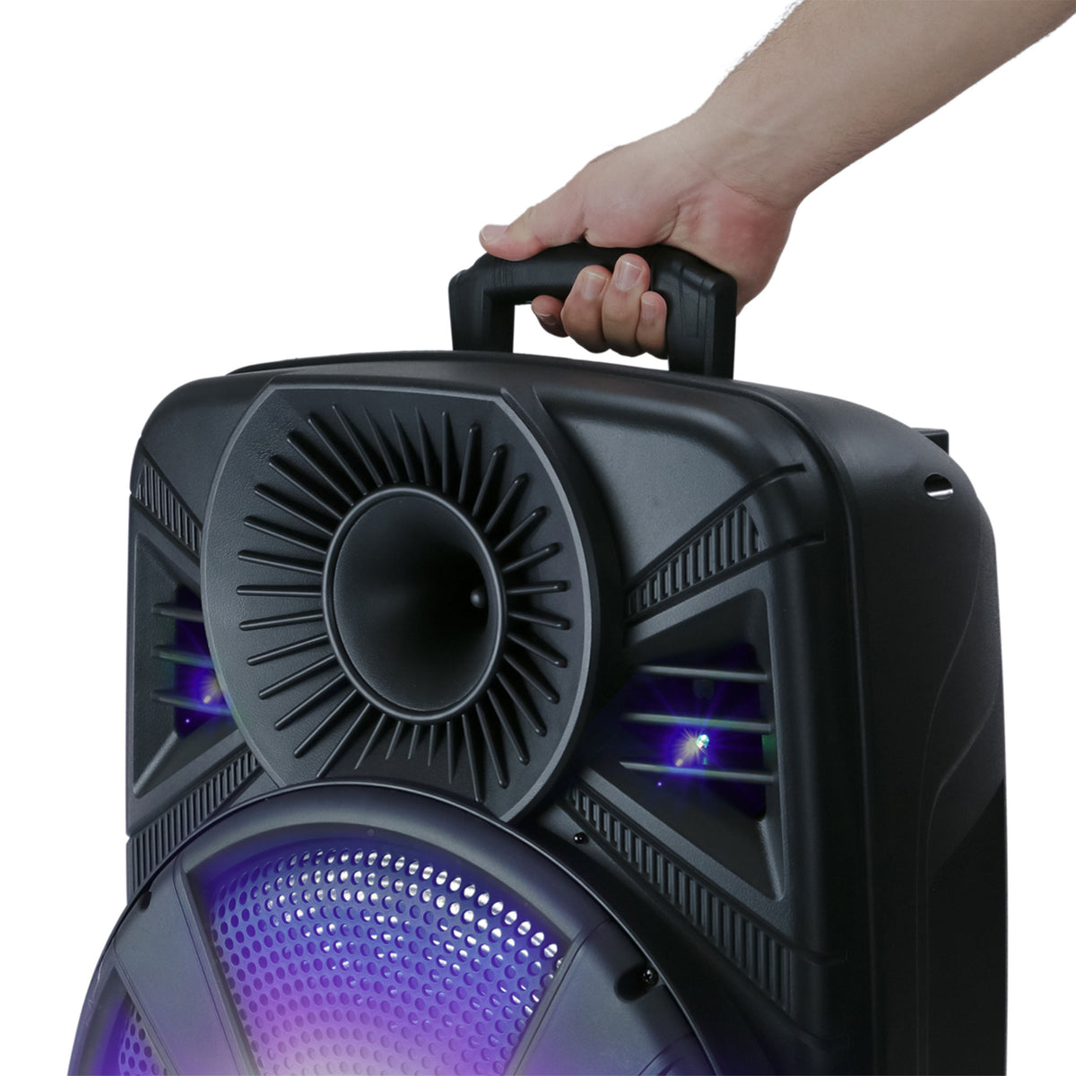 QFX 15 Inch Rechargeable Bluetooth Speaker System w/ LED Lights & Mics (4 Pack)