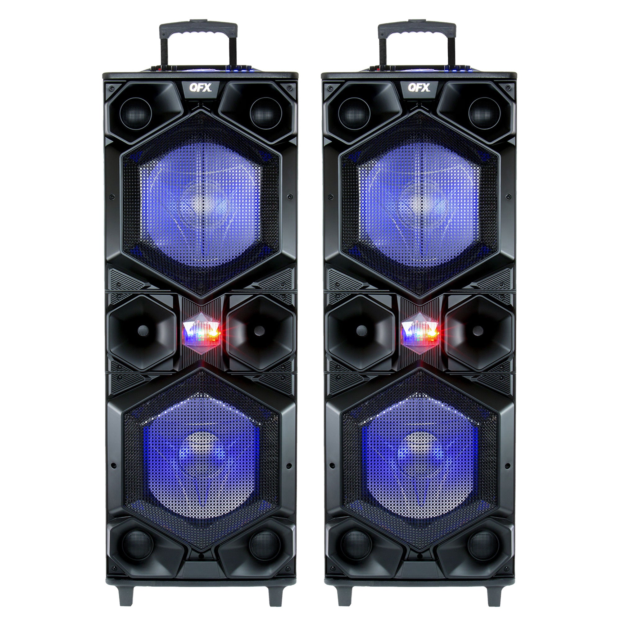 QFX Bluetooth High Power PA Speaker System w/ LED Lights & Mic Inputs (2 Pack) - VMInnovations