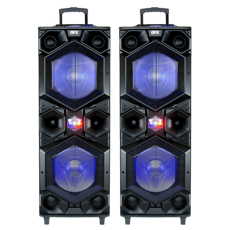 QFX Bluetooth High Power PA Speaker System w/ LED Lights & Mic Inputs (2 Pack)