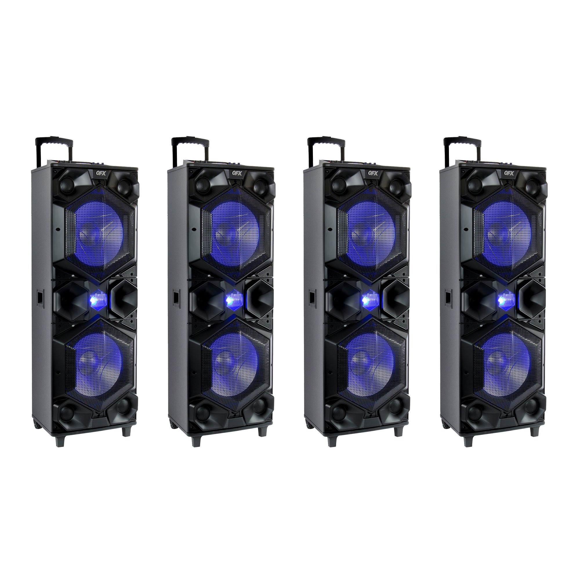 QFX Bluetooth High Power PA Speaker System w/ LED Lights & Mic Inputs (4 Pack)