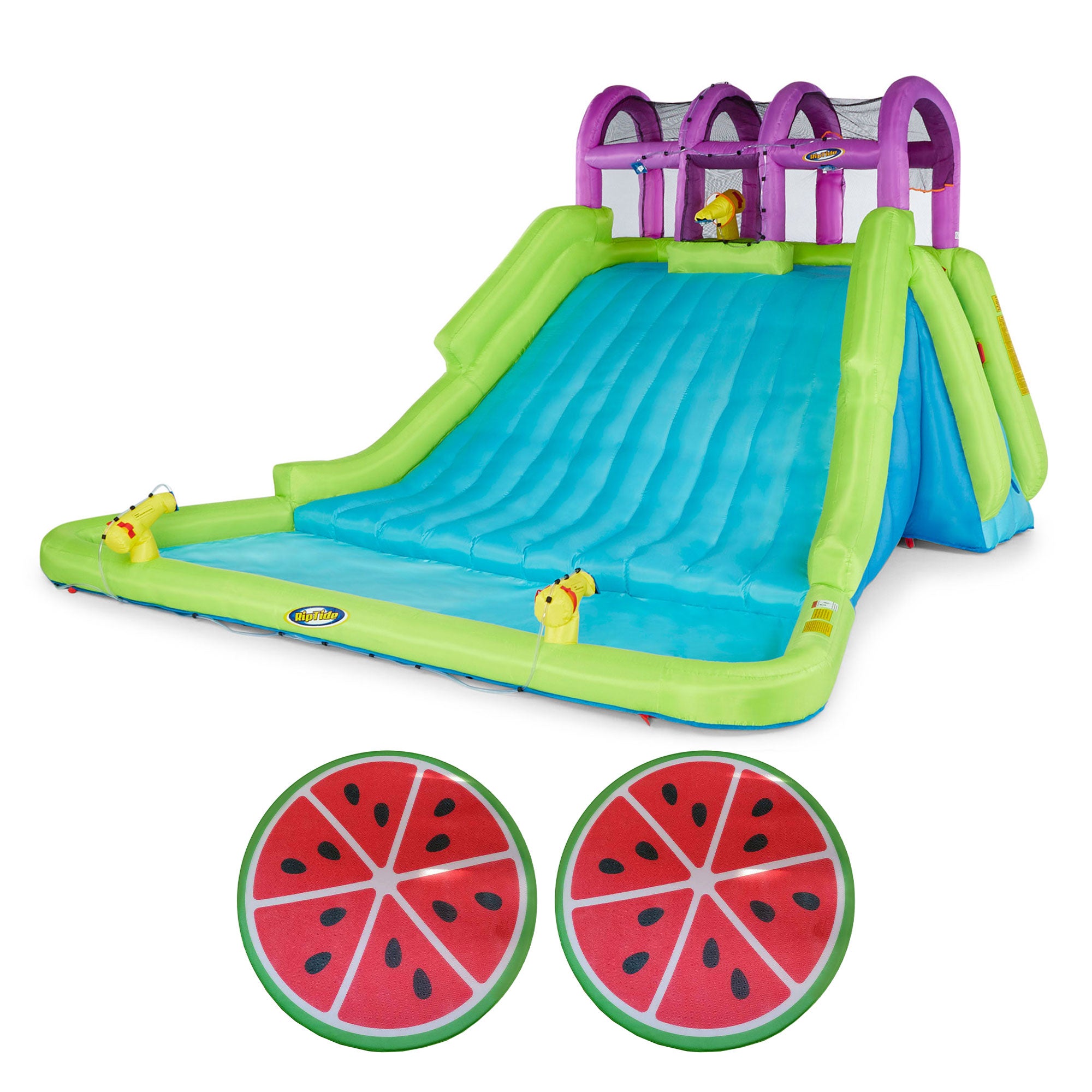 Kahuna Mega Blast Water Park & Comfy Floats Sun Disc Float, Watermelon (2 Pack) - VMInnovations