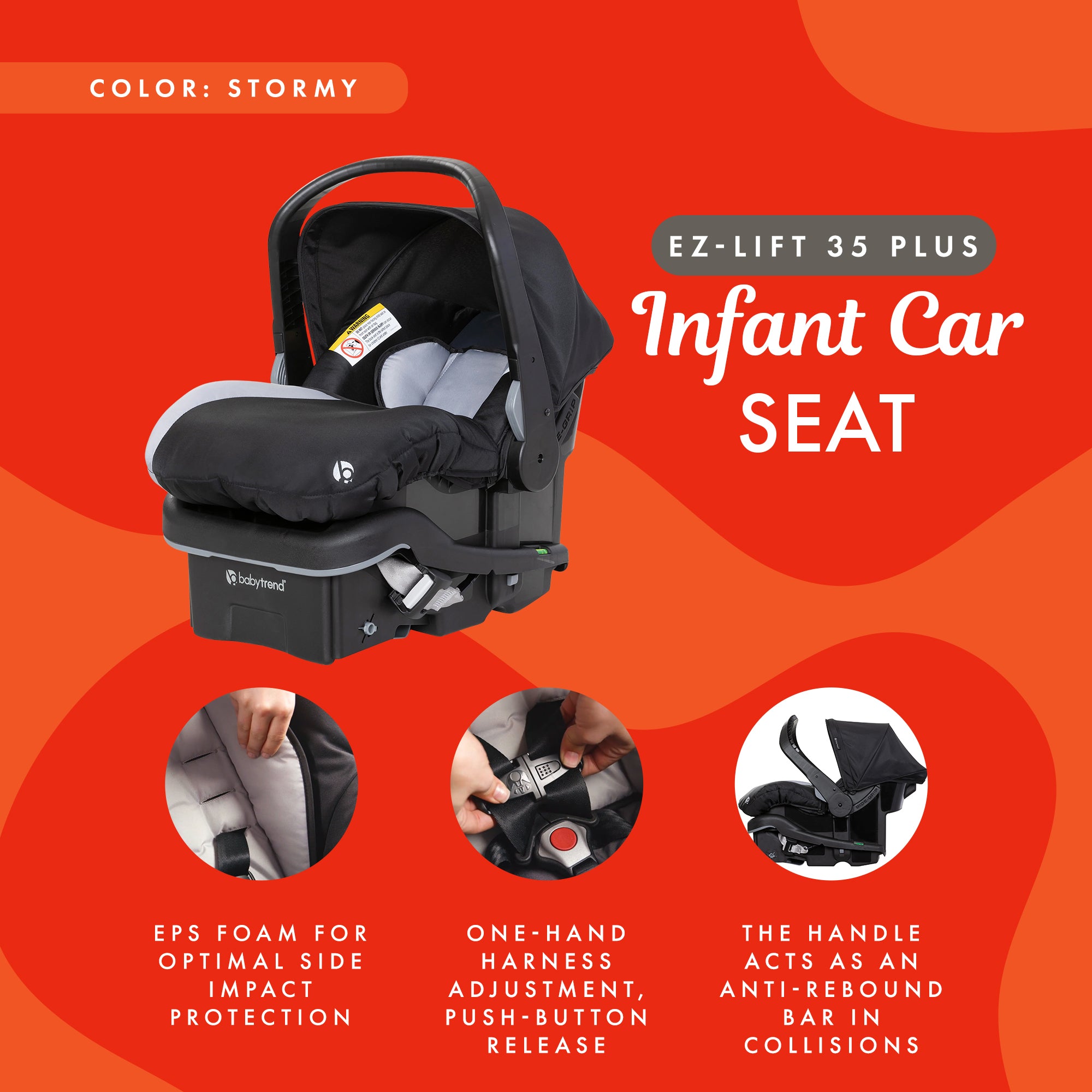 Baby Trend EZ-Lift Plus Lightweight Infant Car Seat, Cozy Cover & Base, Stormy - VMInnovations