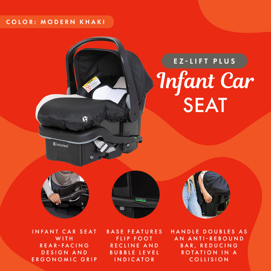 Baby Trend EZ-Lift Plus Lightweight Infant Car Seat w/ Cozy Cover, Modern Khaki - VMInnovations