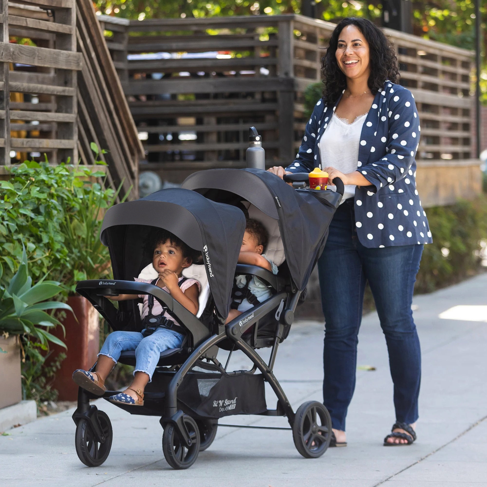 Sit N' Stand Double Stroller 2.0 DLX w/5 Point Safety Harness, Stormy (Used) - VMInnovations