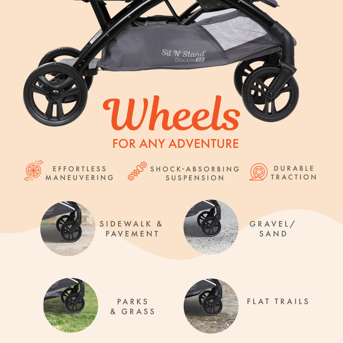 Baby Trend Sit N' Stand Double Stroller 2.0 DLX with 5 Point Harness, Magnolia