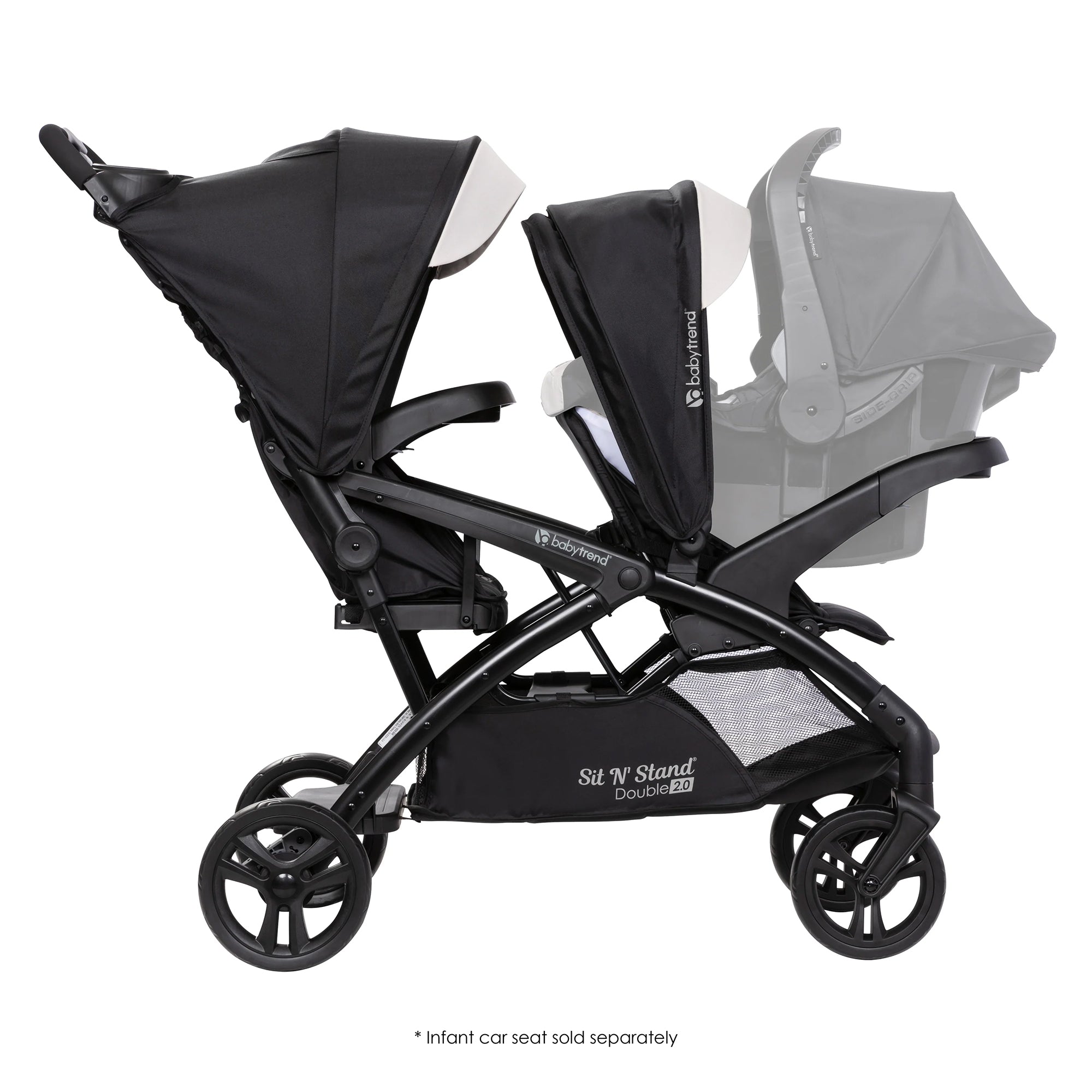 Baby Trend Sit N' Stand Double Stroller w/5 Point Harness, Modern Khaki (Used) - VMInnovations