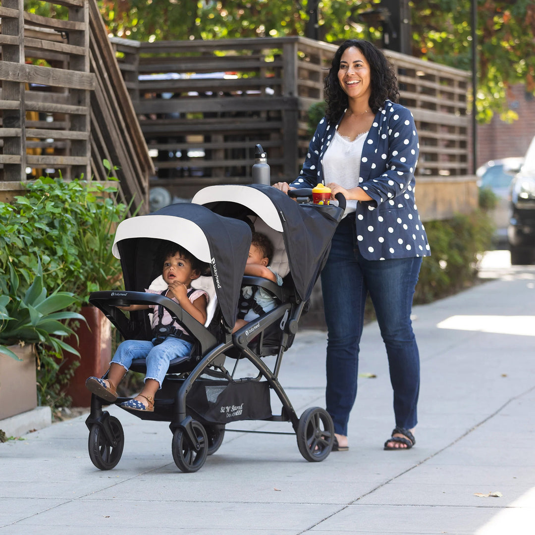 Baby Trend Sit N' Stand Double Stroller 2.0 DLX w/5 Point Harness, Modern Khaki - VMInnovations