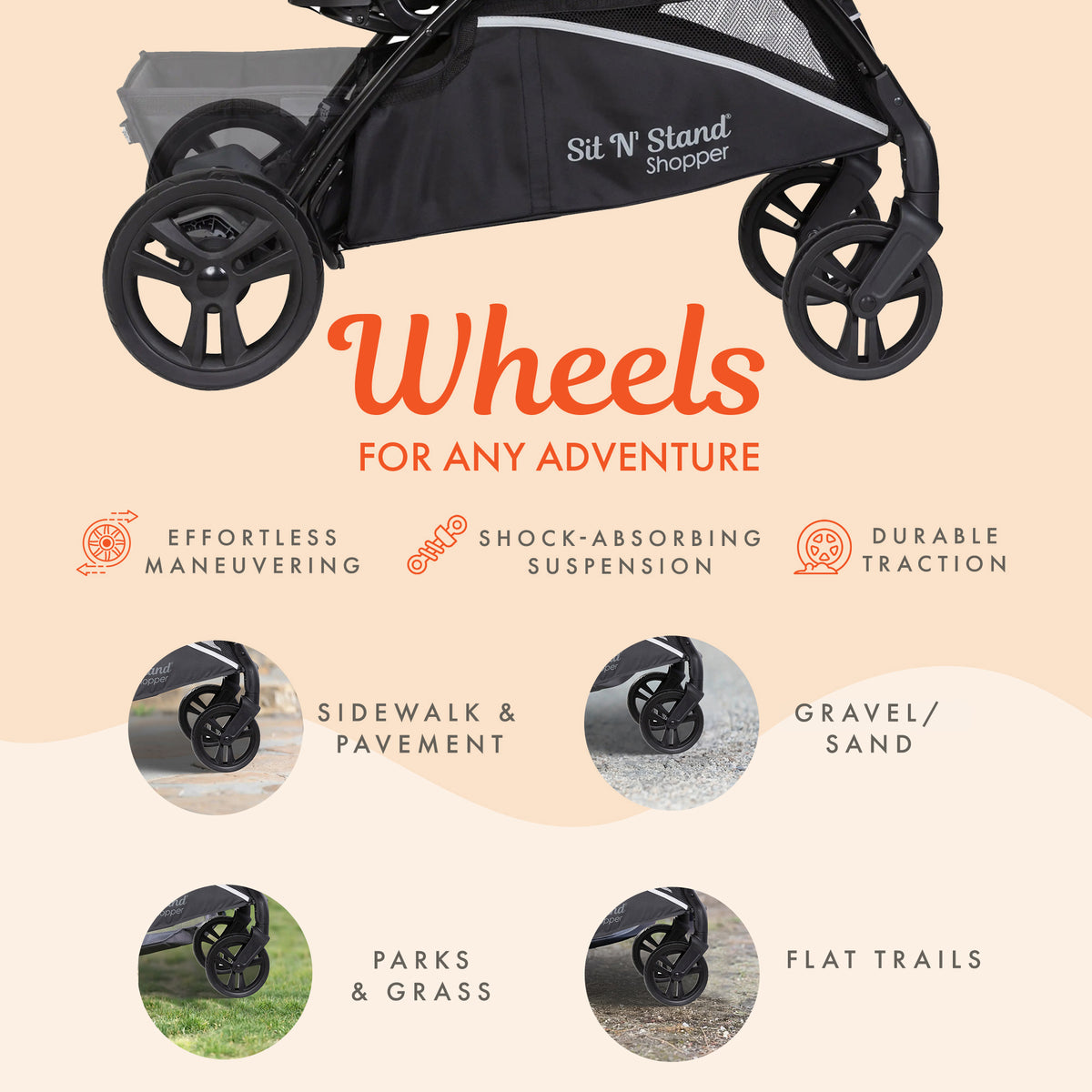 Baby Trend Sit N' Stand 5 in 1 Shopper Stroller with Canopy and Basket, Stormy