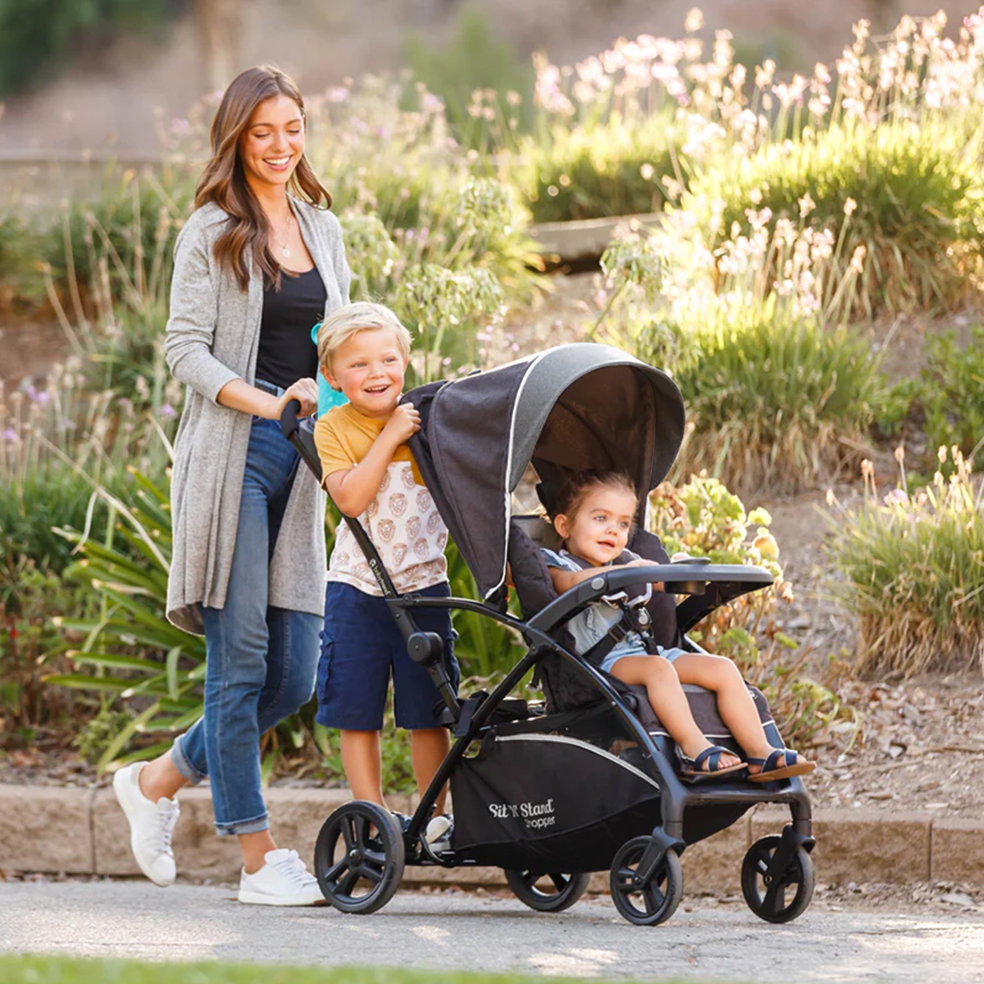 Sit N' Stand 5 in 1 Shopper Stroller with Canopy and Basket, Stormy (Used) - VMInnovations