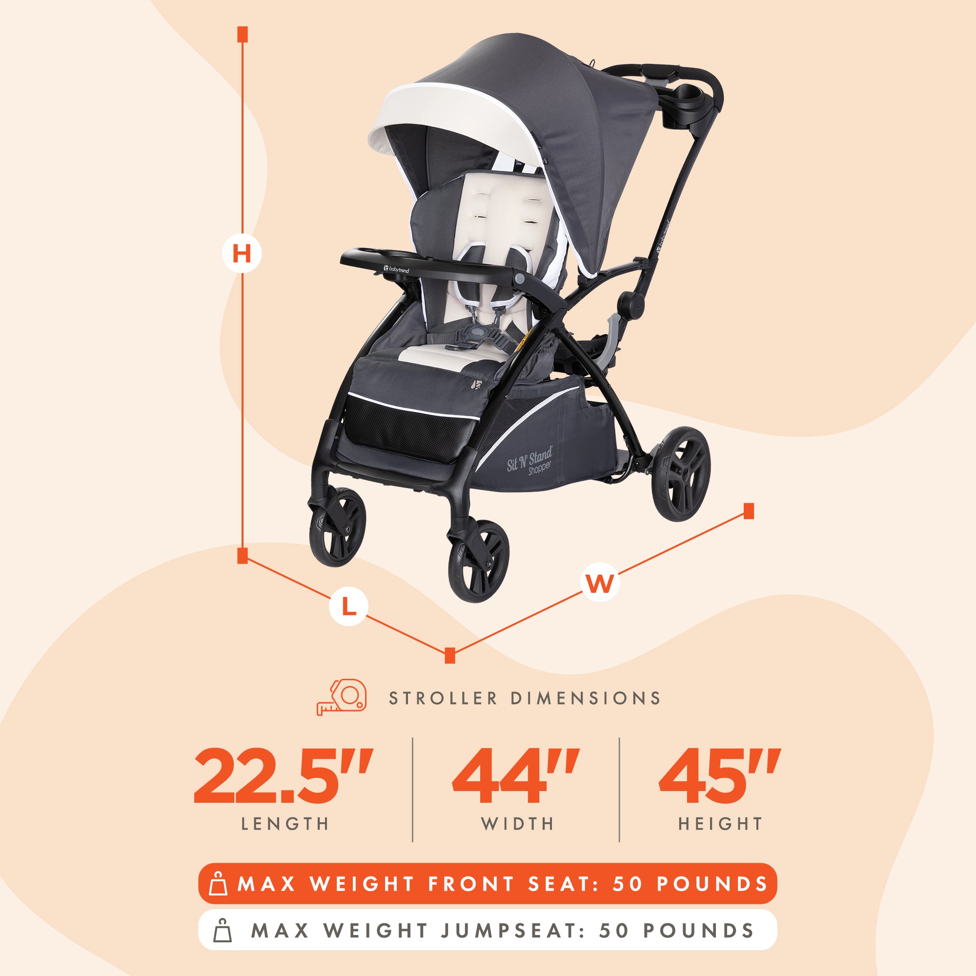 Baby Trend Sit N' Stand 5 in 1 Stroller with Canopy and Basket, Magnolia (Used) - VMInnovations