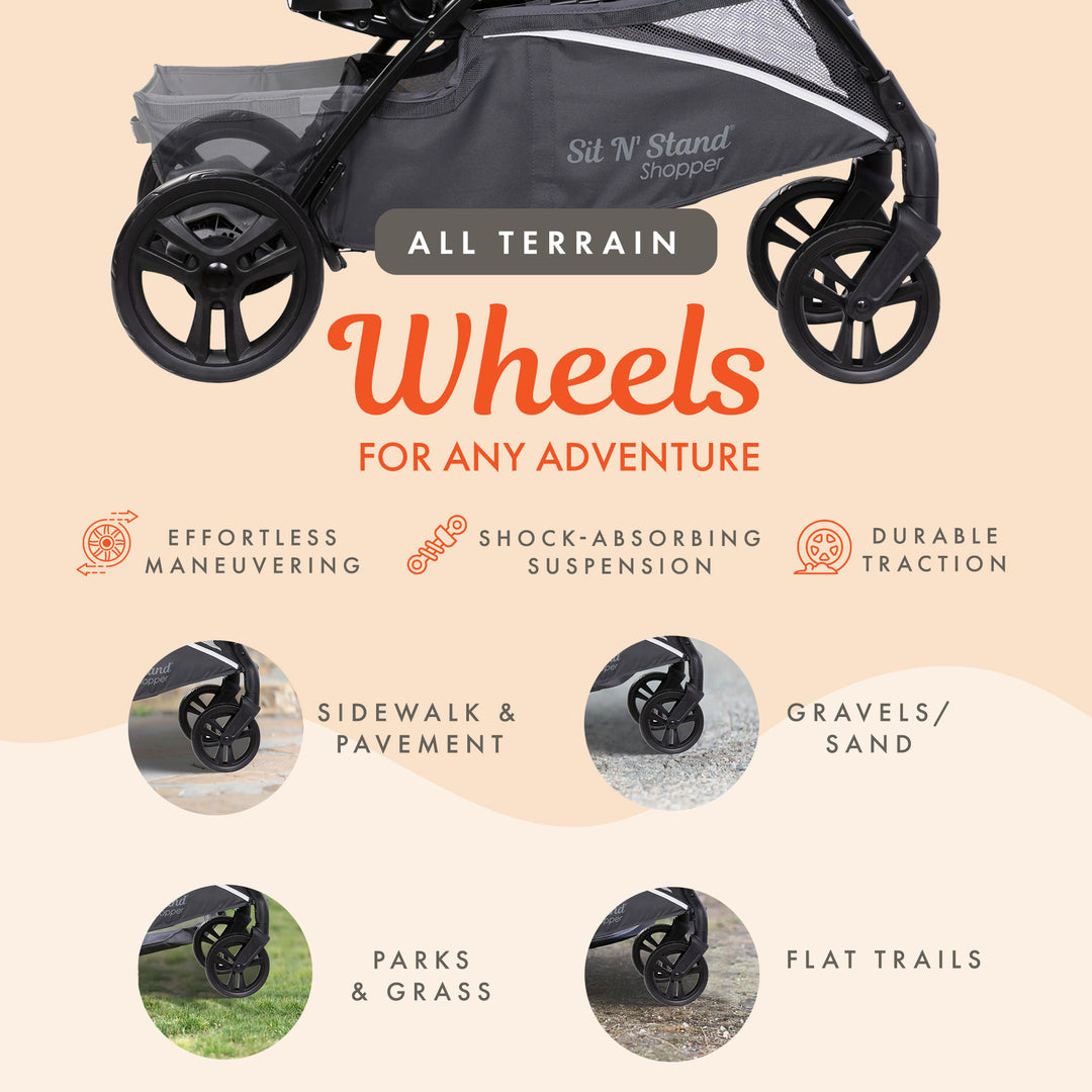 Baby Trend Sit N' Stand 5 in 1 Shopper Stroller with Canopy and Basket, Magnolia - VMInnovations