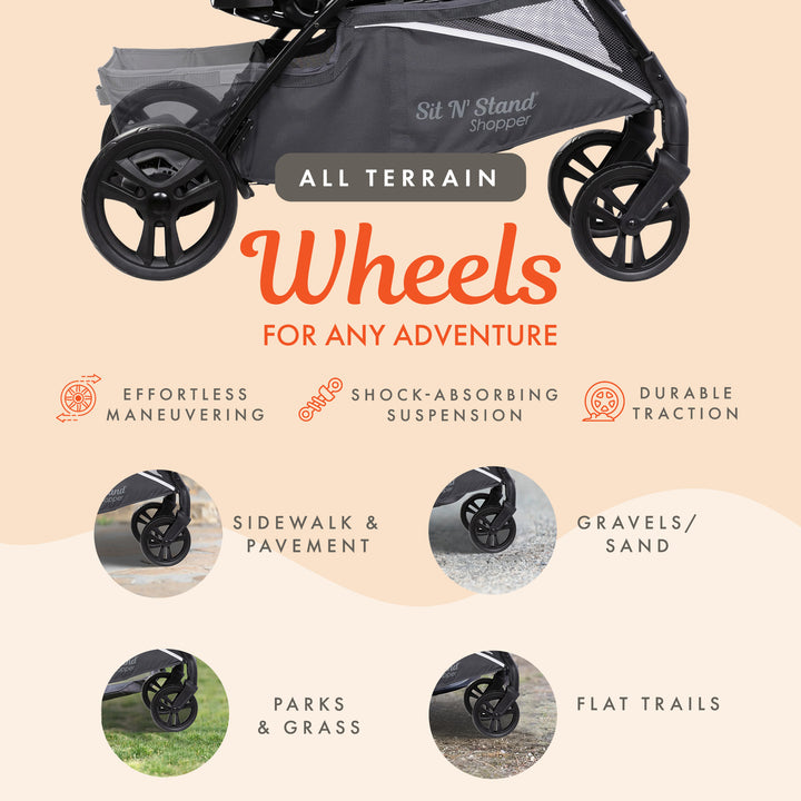 Baby Trend Sit N' Stand 5 in 1 Shopper Stroller with Canopy and Basket, Magnolia - VMInnovations