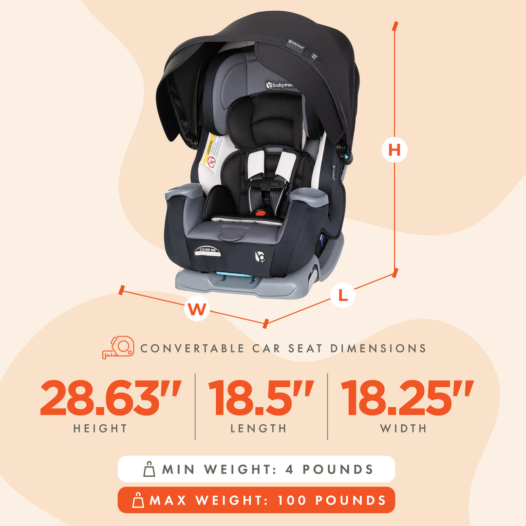 Baby Trend Cover Me 4 in 1 Convertible Car Seat with Adjustable Canopy, Black - VMInnovations