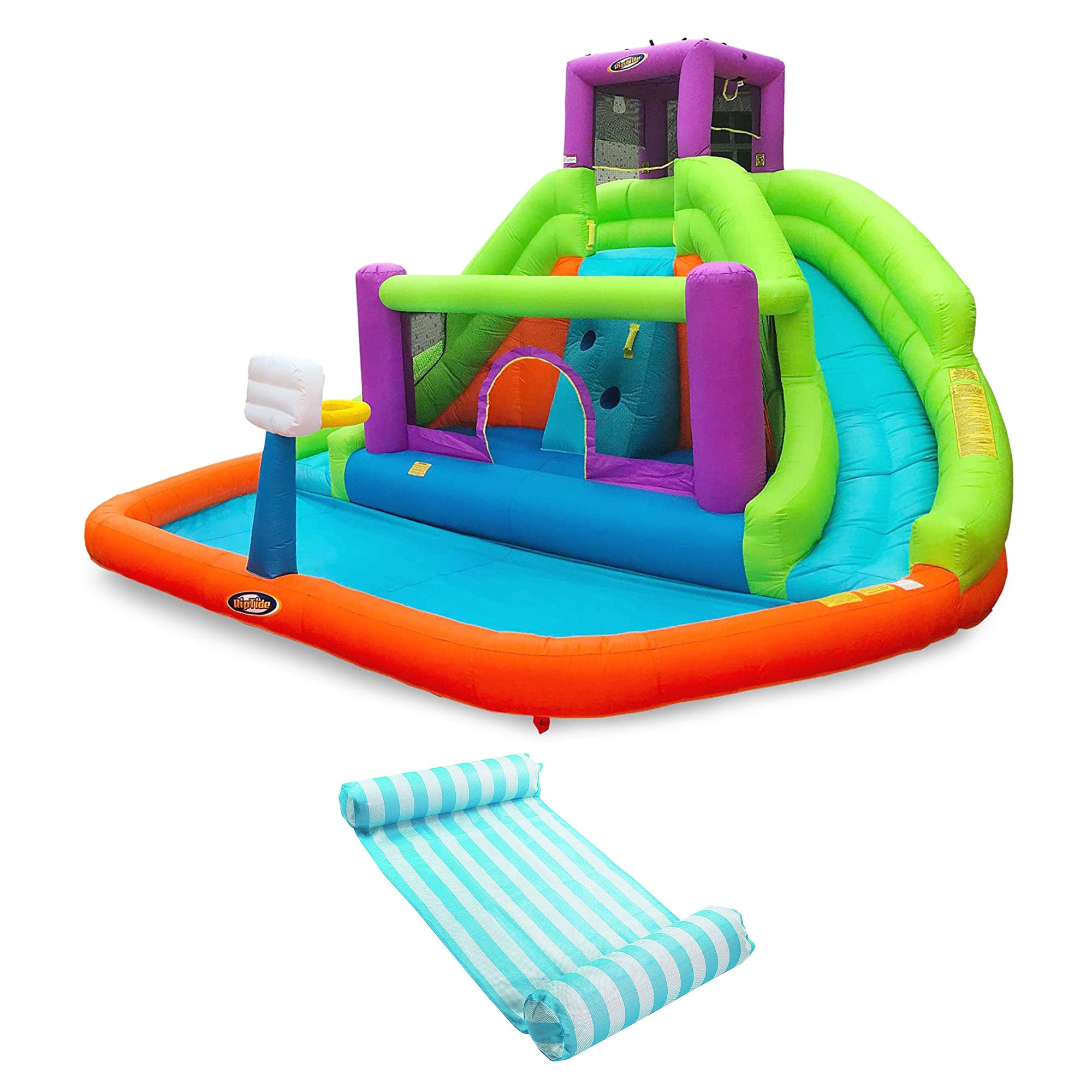 Magic Time Double Hurricane Inflatable Water Slide w/ COMFY FLOATS Hammock Float