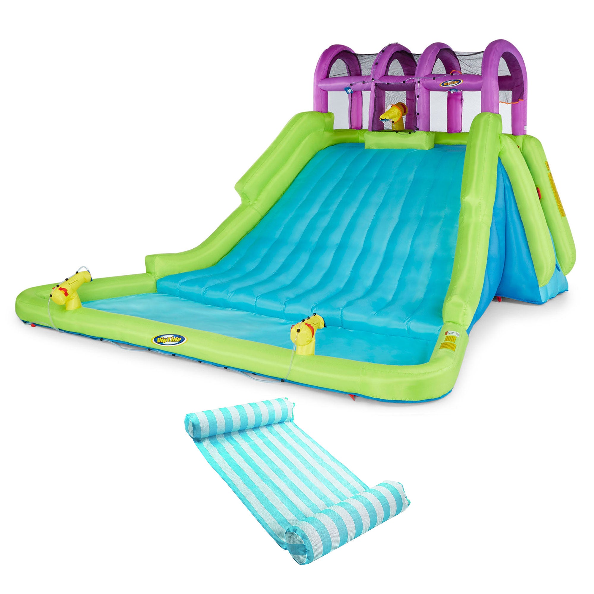 Kahuna Mega Blast Kids Water Park & Comfy Floats Inflatable Stripe Hammock Float - VMInnovations