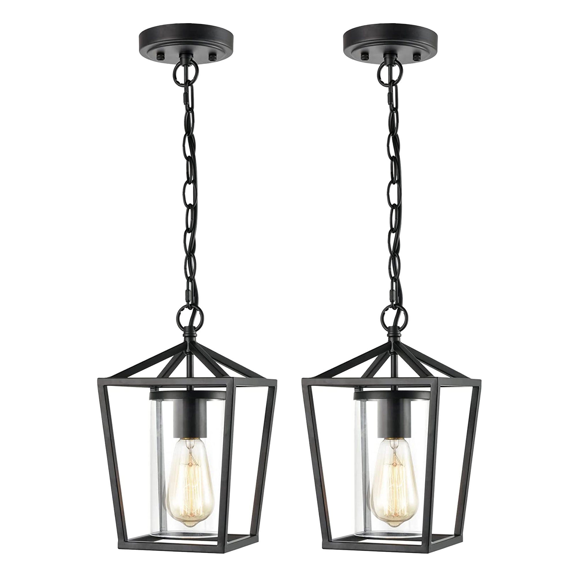 JEENKAE Modern Farmhouse Hanging Kitchen Lantern Lamp with Chain, Black (2 Pack) - VMInnovations
