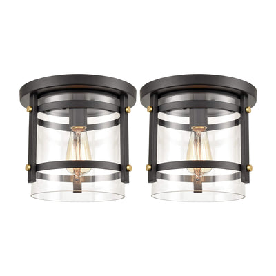 HYDELITE Industrial Flush Mount LED Ceiling Light Fixture w/ Glass, Black (2 Pk)