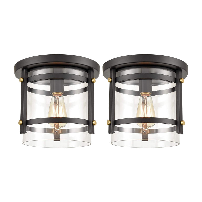HYDELITE Industrial Flush Mount LED Ceiling Light Fixture w/ Glass, Black (2 Pk)