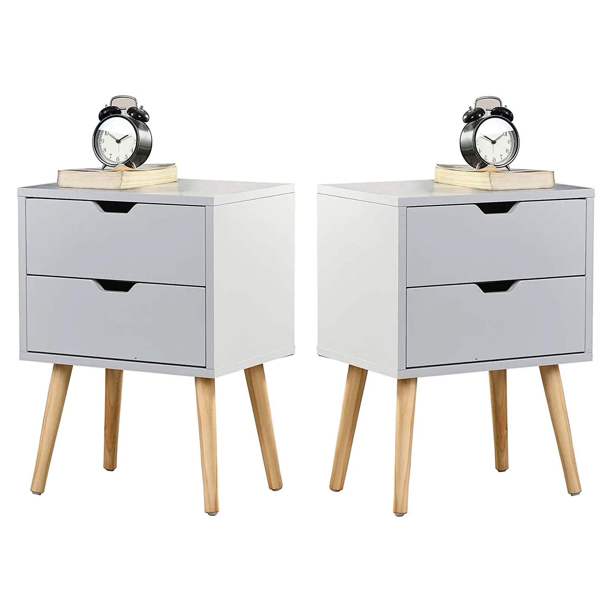 Sweetgo Modern Wooden Nightstand Table with 2 Storage Drawers, White, Set of 2
