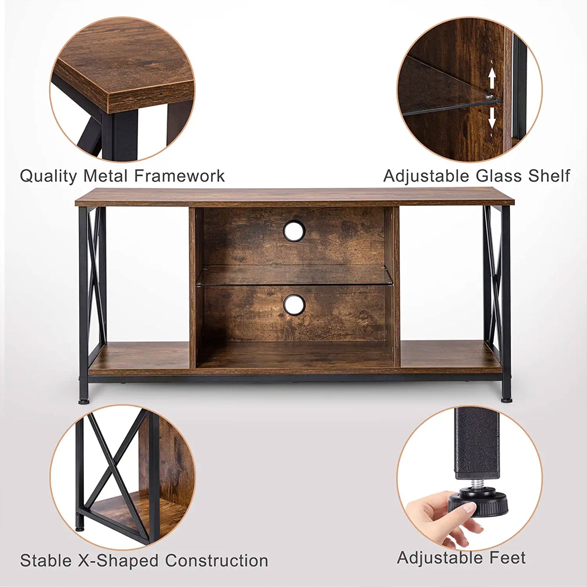 KSWIN Entertainment TV Stand for 50" TV w/LED Lights, Rustic Brown (For Parts) - VMInnovations