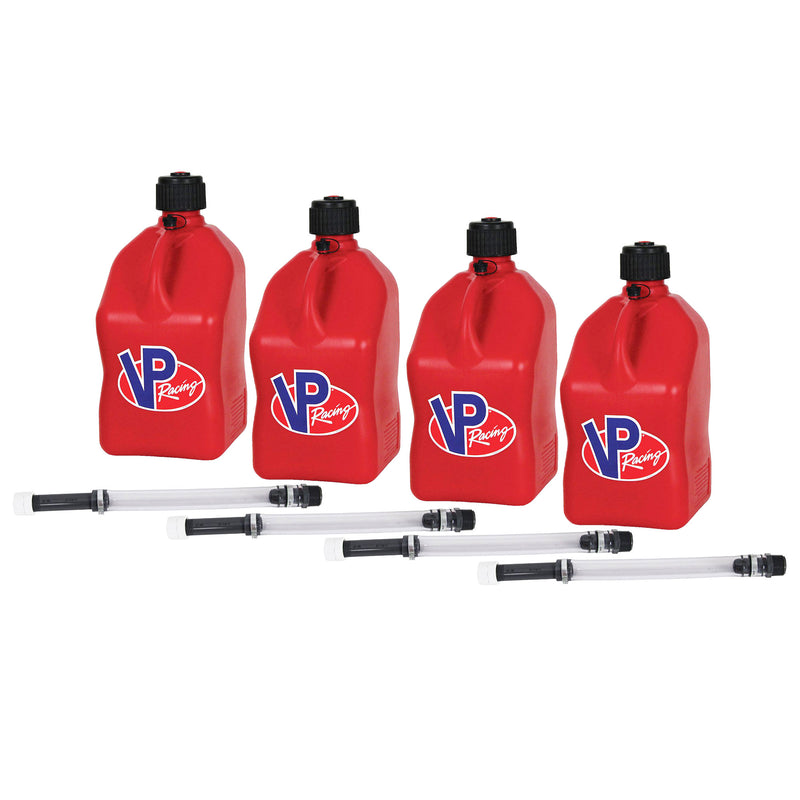VP Racing 5.5 Gallon Motorsport Utility Jug and Deluxe Hose, Red (4 Pack)