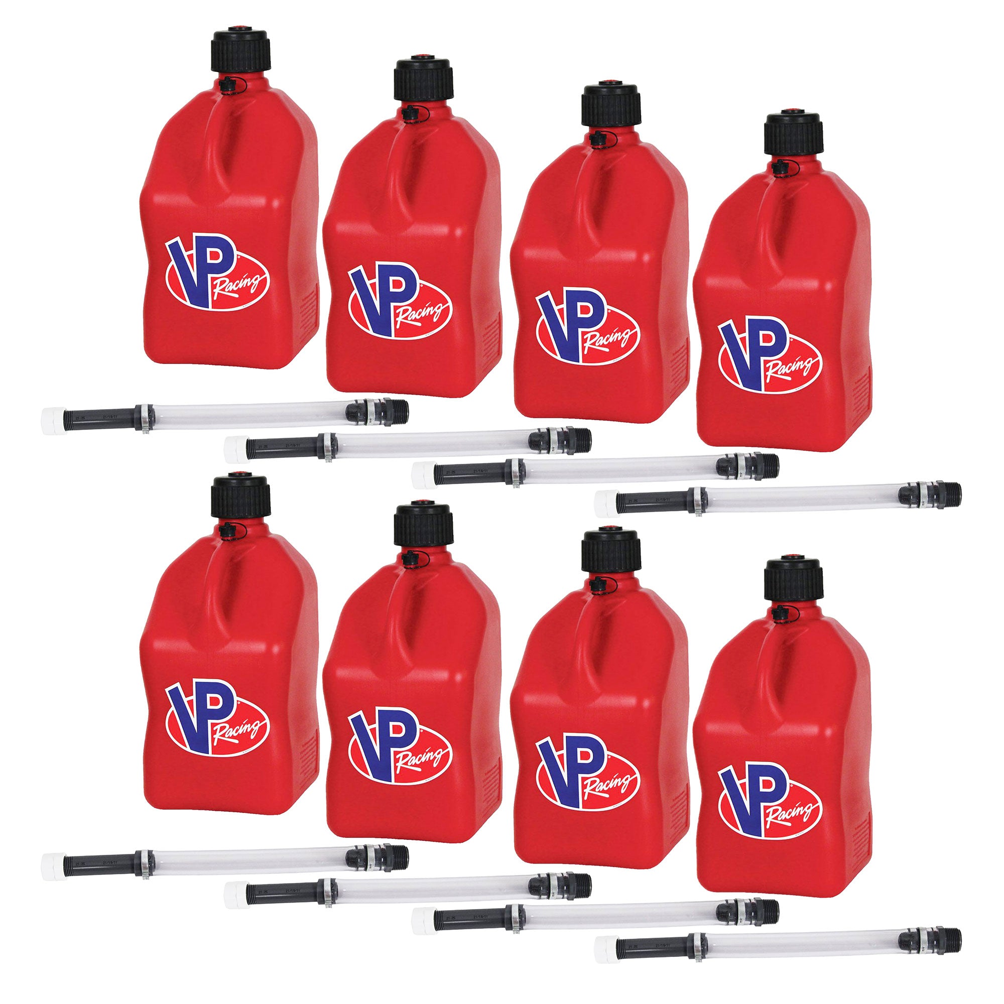 VP Racing 5.5 Gallon Motorsport Utility Jug and Deluxe Hose, Red (8 Pack)