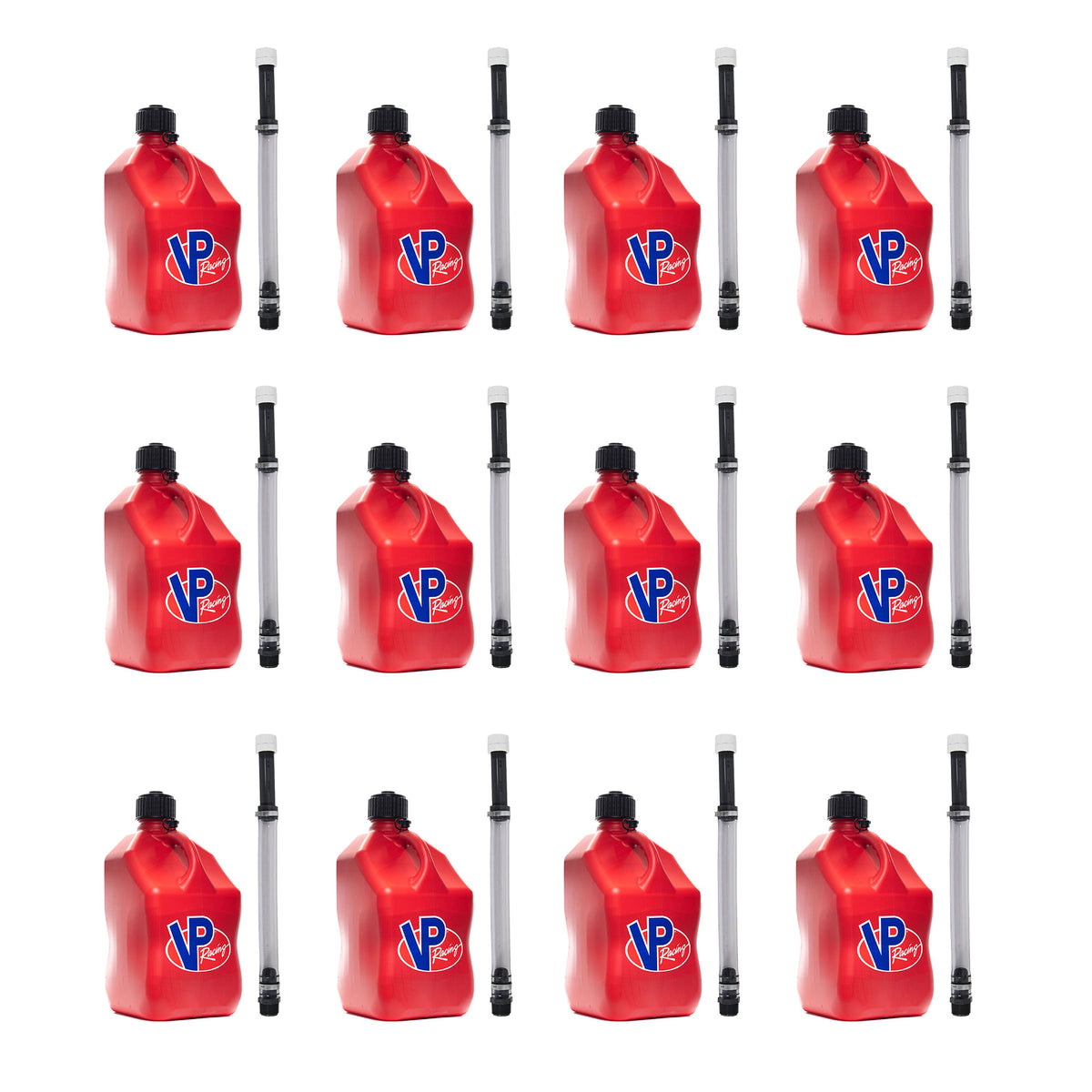 VP Racing 5.5 Gallon Motorsport Utility Jug and Deluxe Hose, Red (12 Pack)