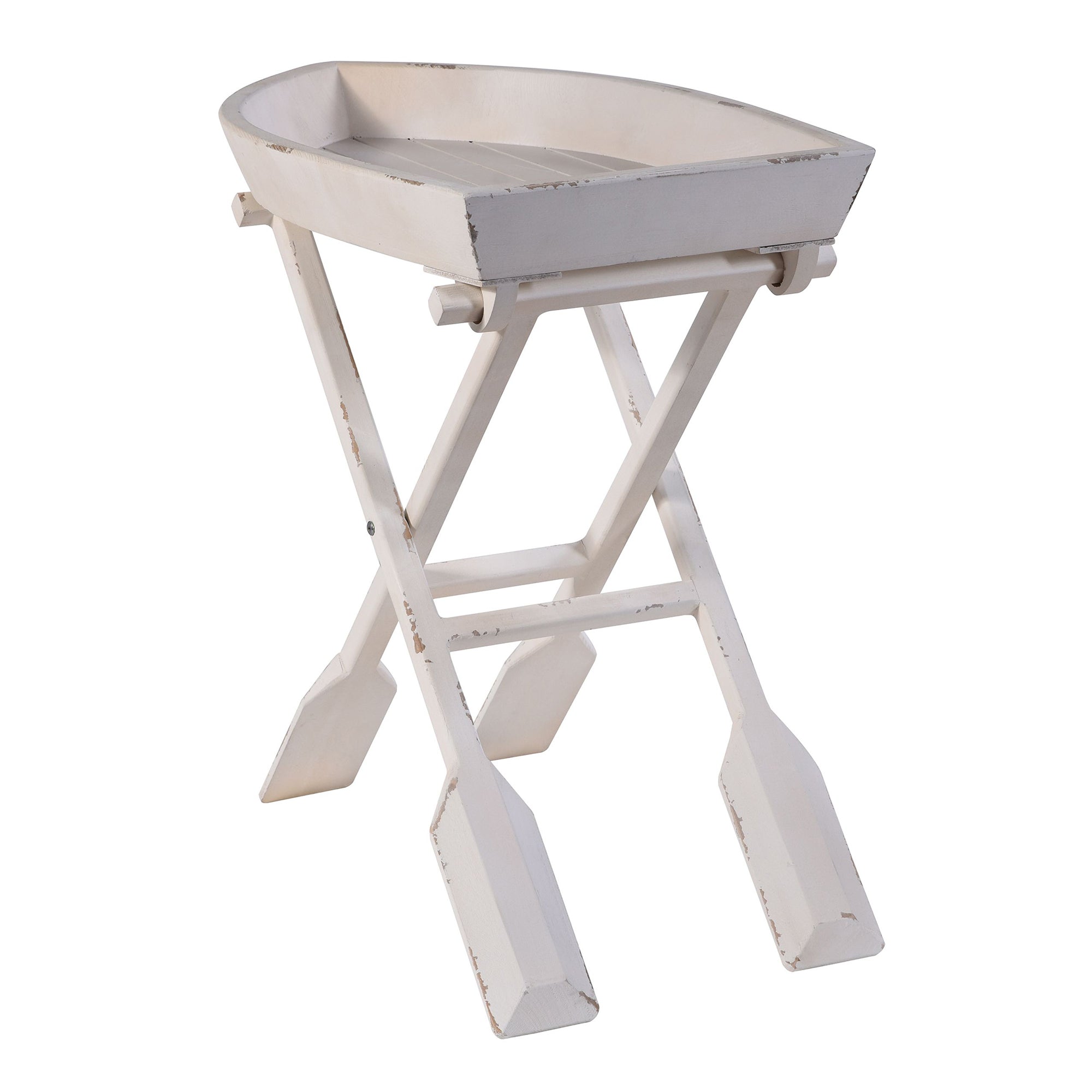 StyleCraft Home Collection Folding Nautical Distressed Boat Accent Table, Ivory