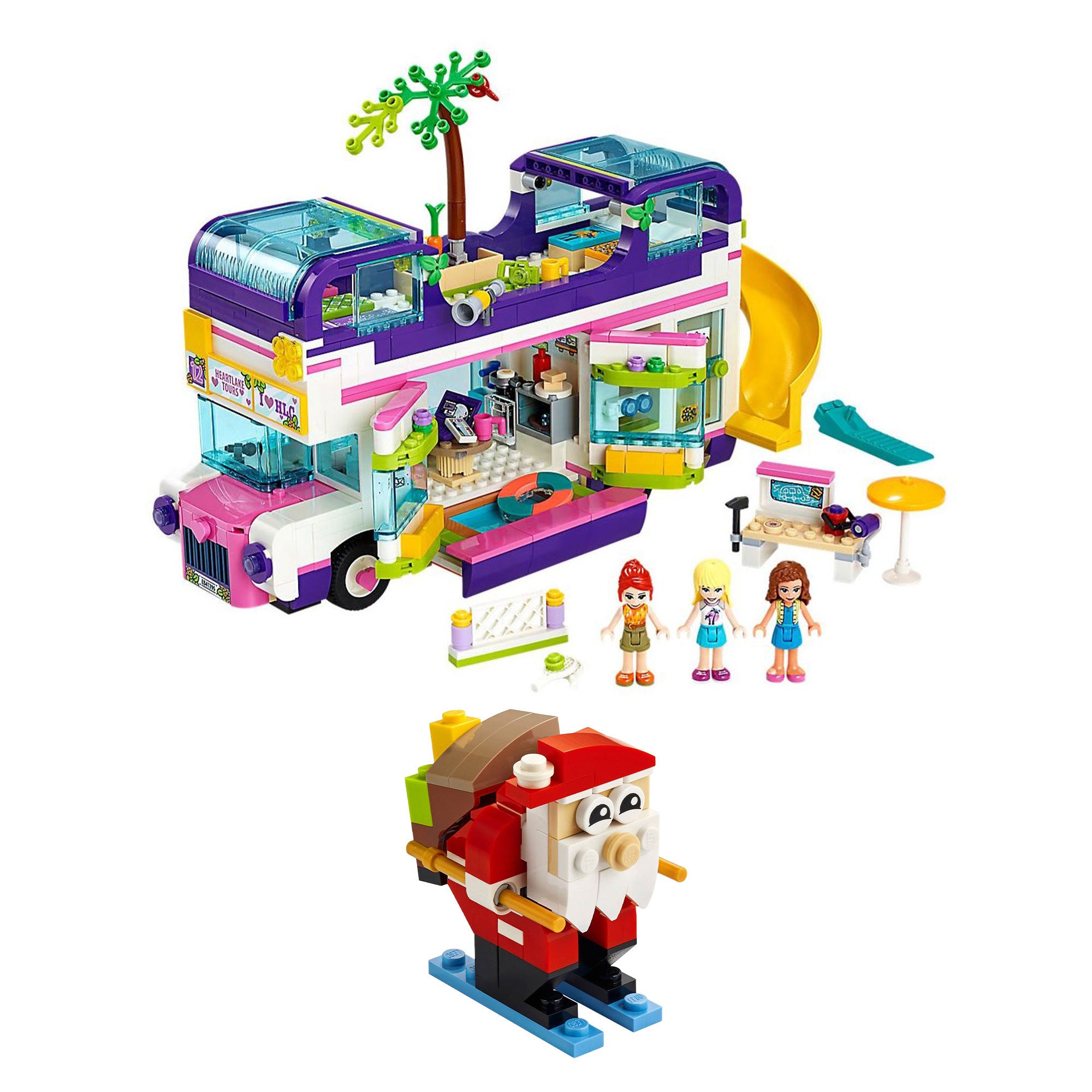LEGO 41395 Friends Friendship Bus Set and 30580 Skiing Santa Claus Building Toy