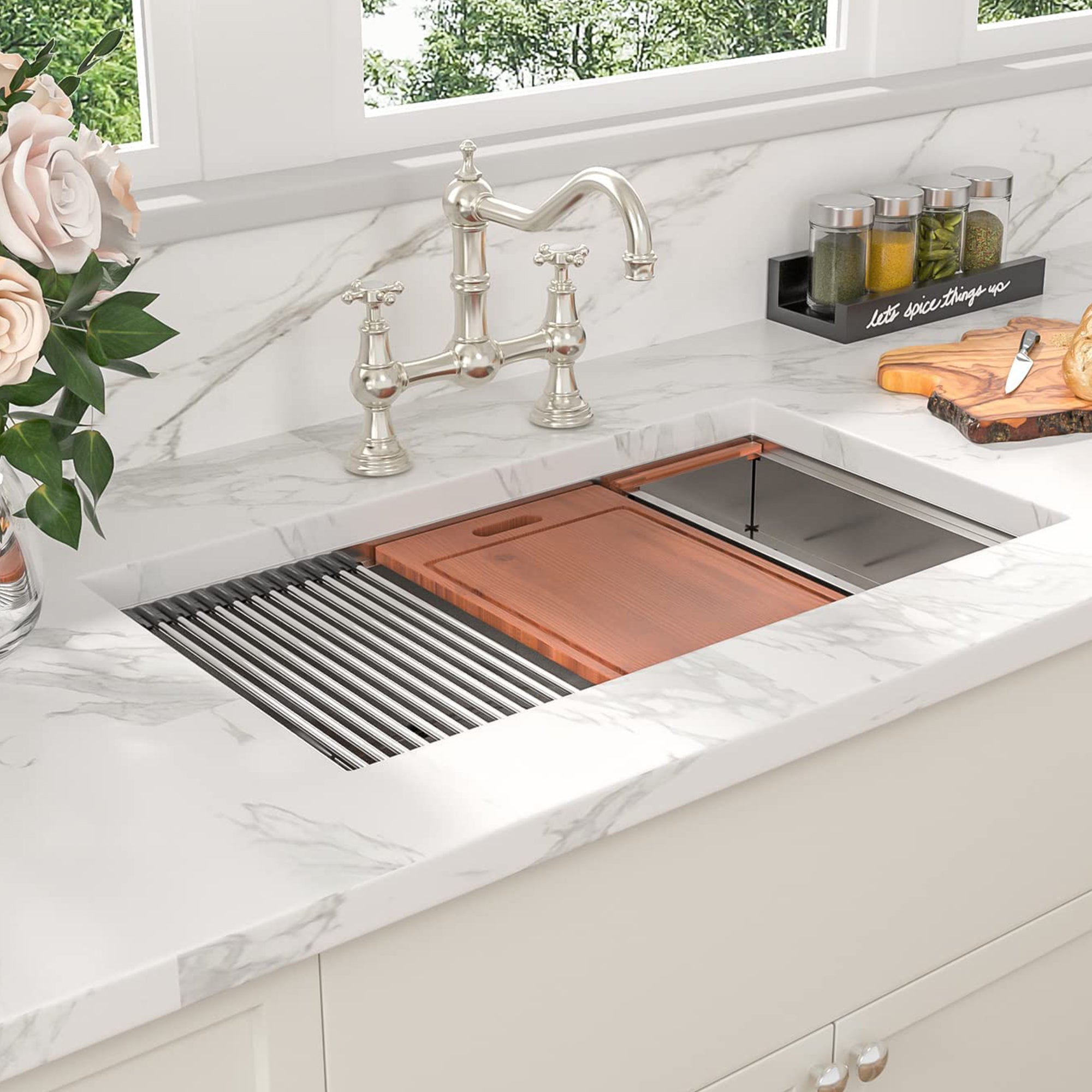 Sarlai 30x22In Brushed Stainless Steel Double Bowl Kitchen Sink (Open Box) - VMInnovations