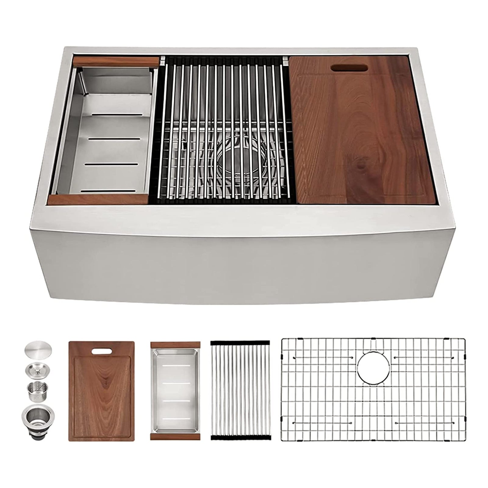 Sarlai 30 Inch Farmhouse Single Sink Workstation, Stainless Steel (Used) - VMInnovations