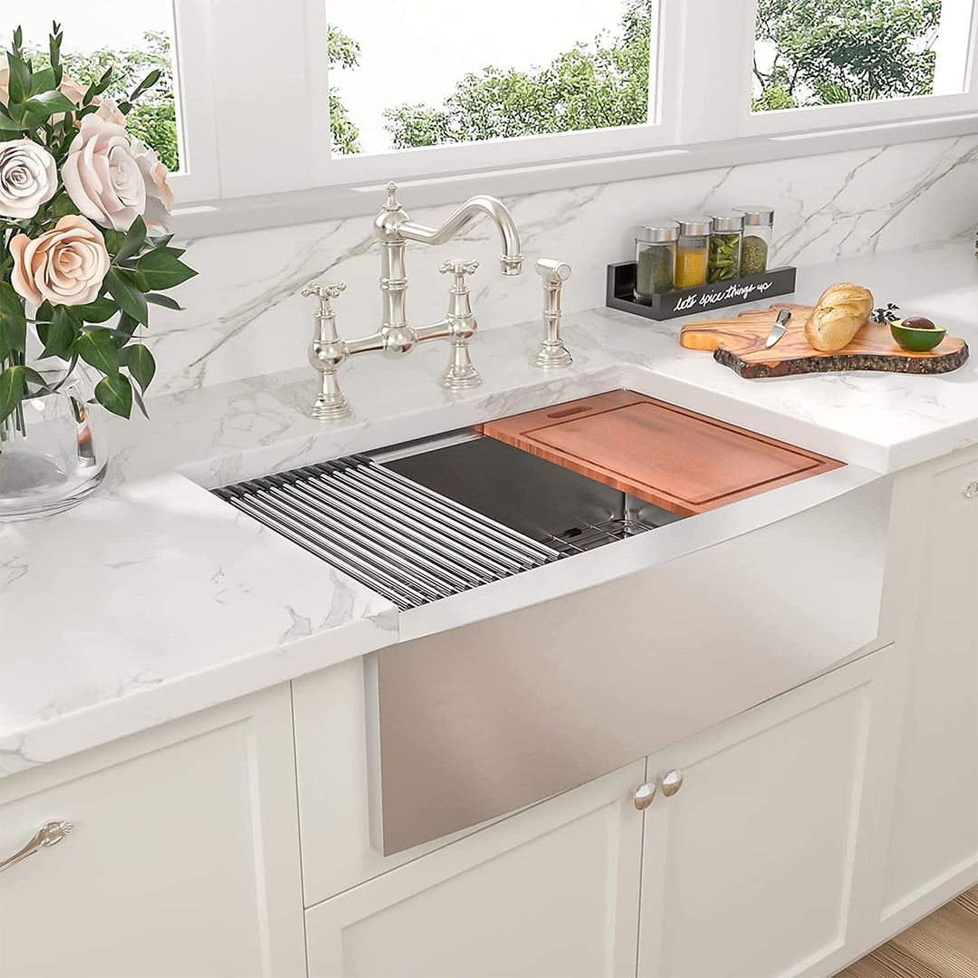 Sarlai 30 Inch Farmhouse Single Sink Workstation, Stainless Steel (Used) - VMInnovations