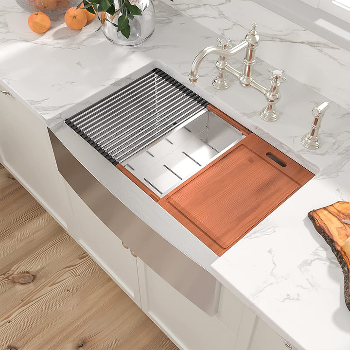Sarlai 30 Inch Farmhouse Single Sink Workstation, Stainless Steel (Used) - VMInnovations