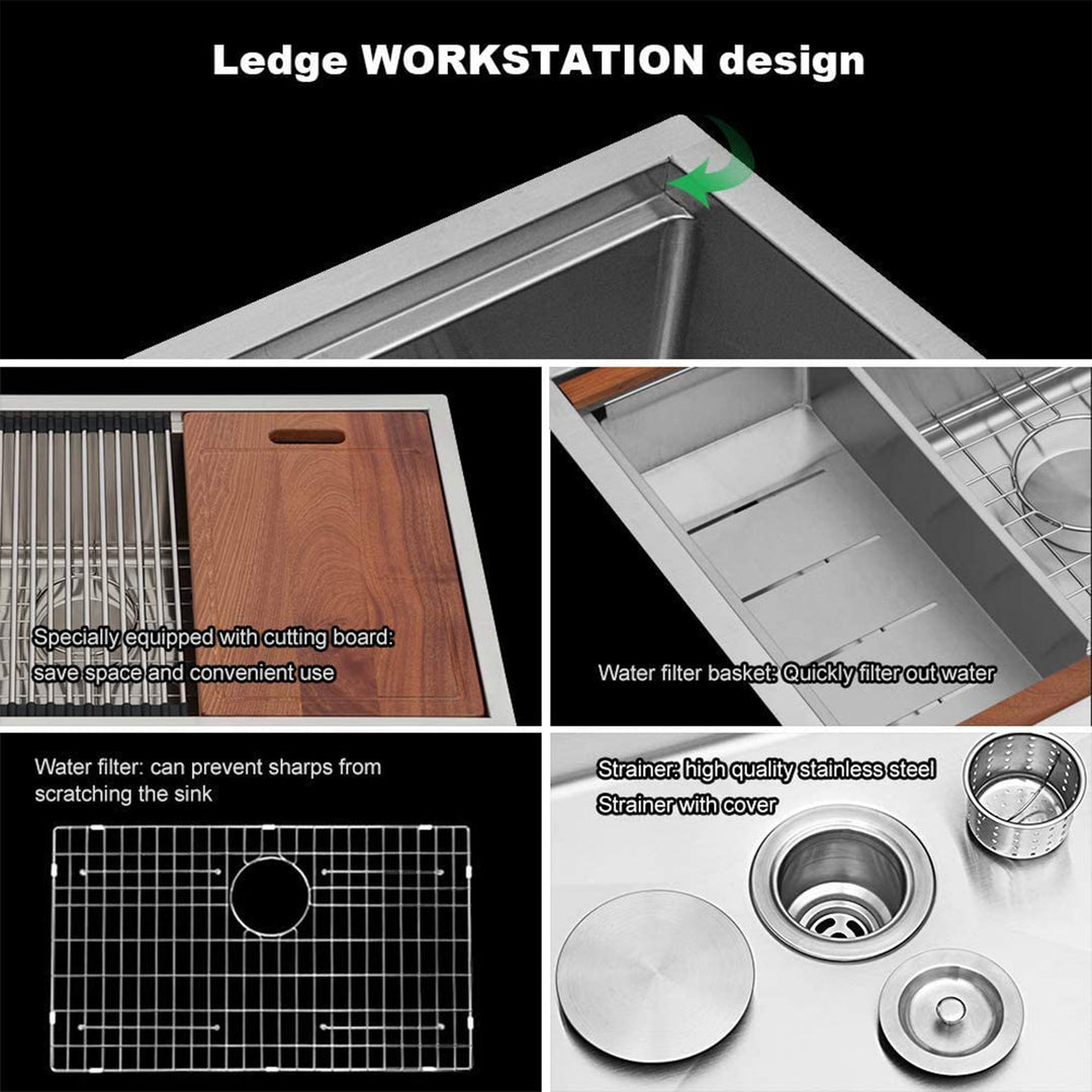 Sarlai 30 Inch Farmhouse Single Sink Workstation, Stainless Steel (Used) - VMInnovations
