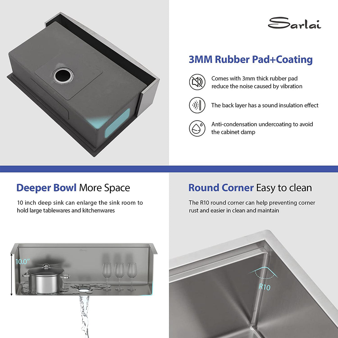 Sarlai 30 Inch Farmhouse Single Sink Workstation, Stainless Steel (Used) - VMInnovations