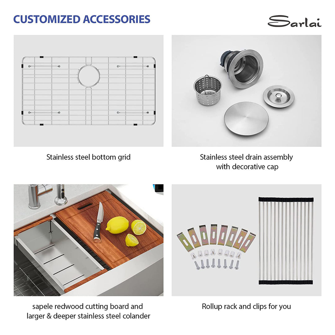 Sarlai 30 Inch Farmhouse Single Sink Workstation, Stainless Steel (Used) - VMInnovations