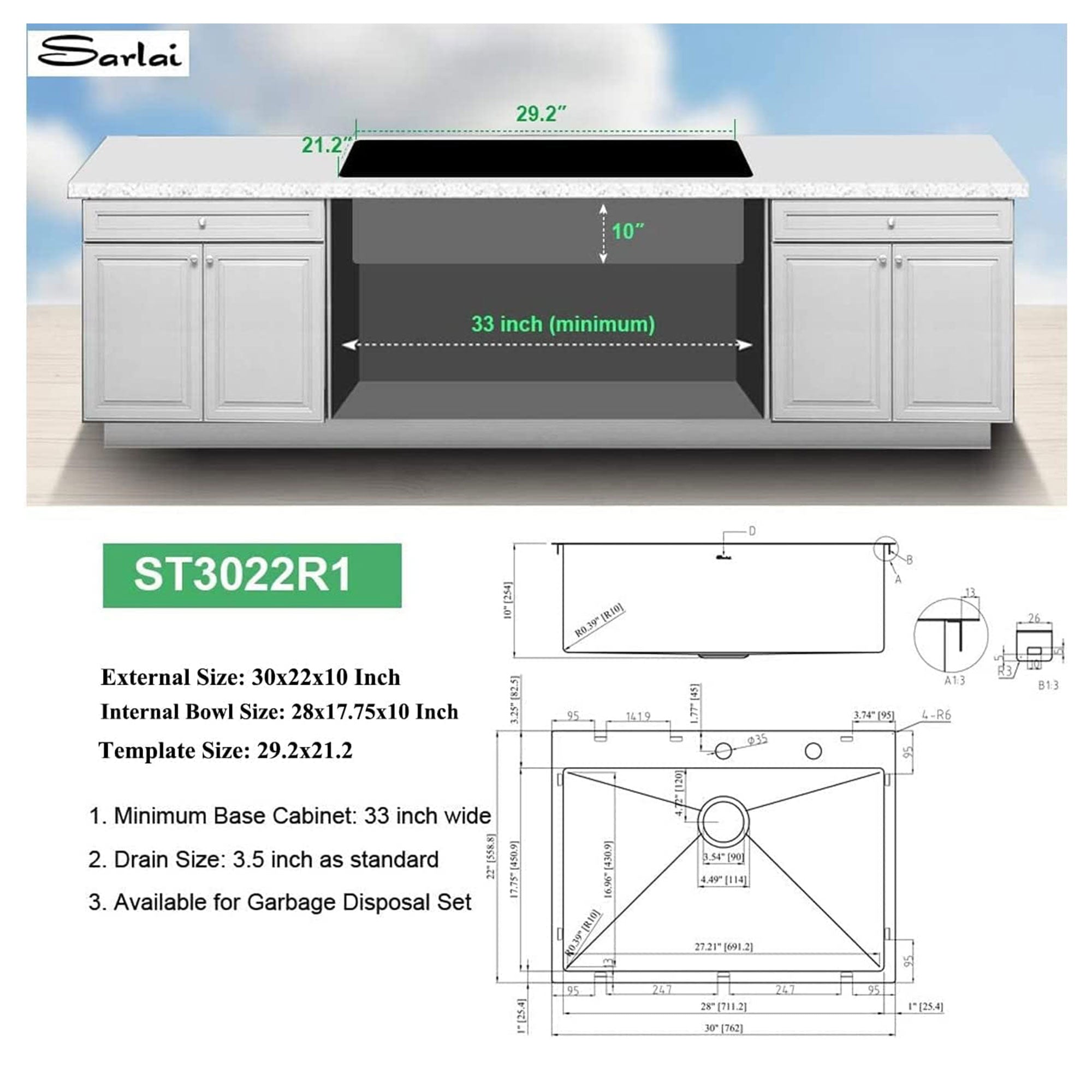 Sarlai ST3022R1 30" Round Corner Deep Single Kitchen Sink, Stainless Steal(Used) - VMInnovations