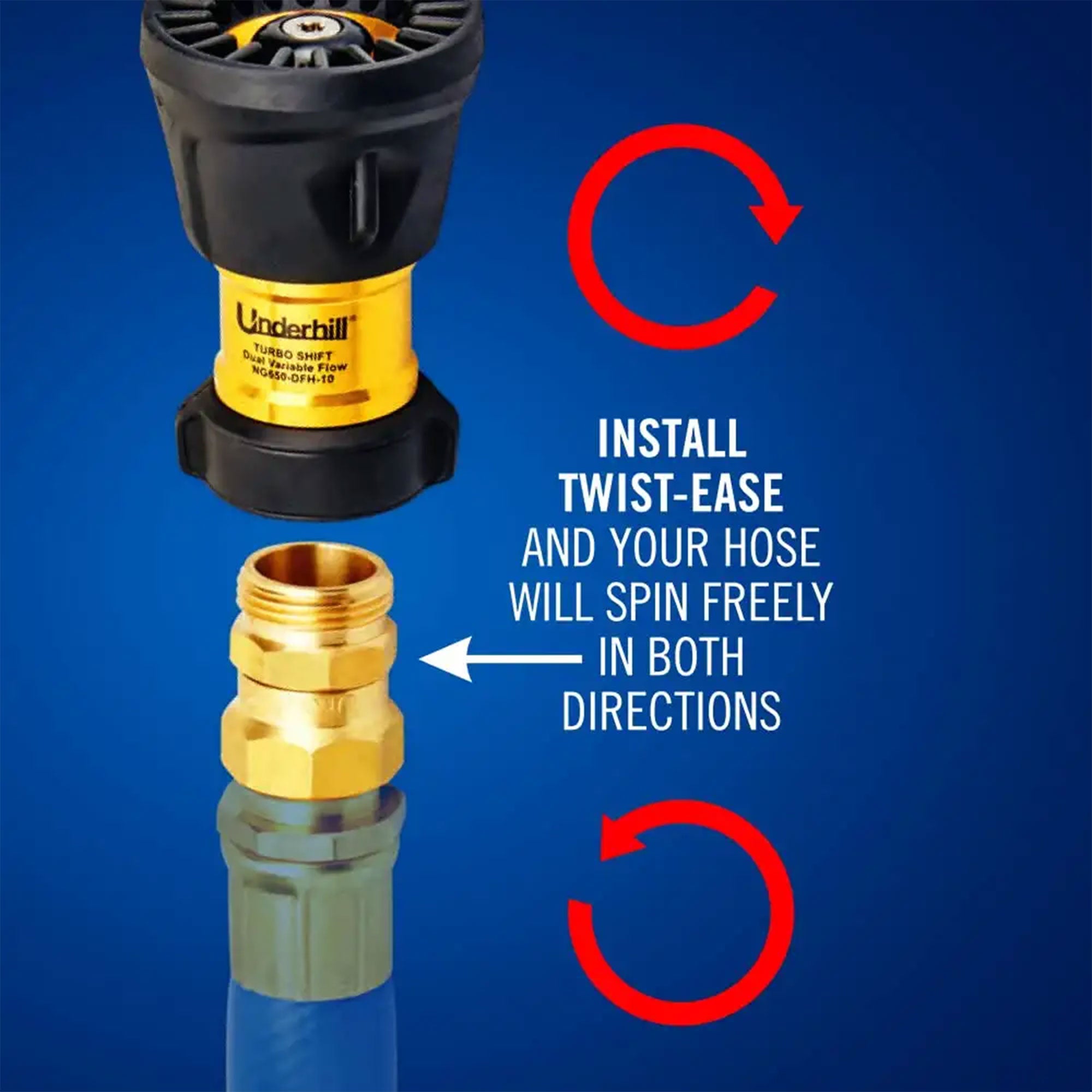 Underhill 50 Ft Green Water Hose w/ Precision Cloudburst Nozzle & Hose Adapter