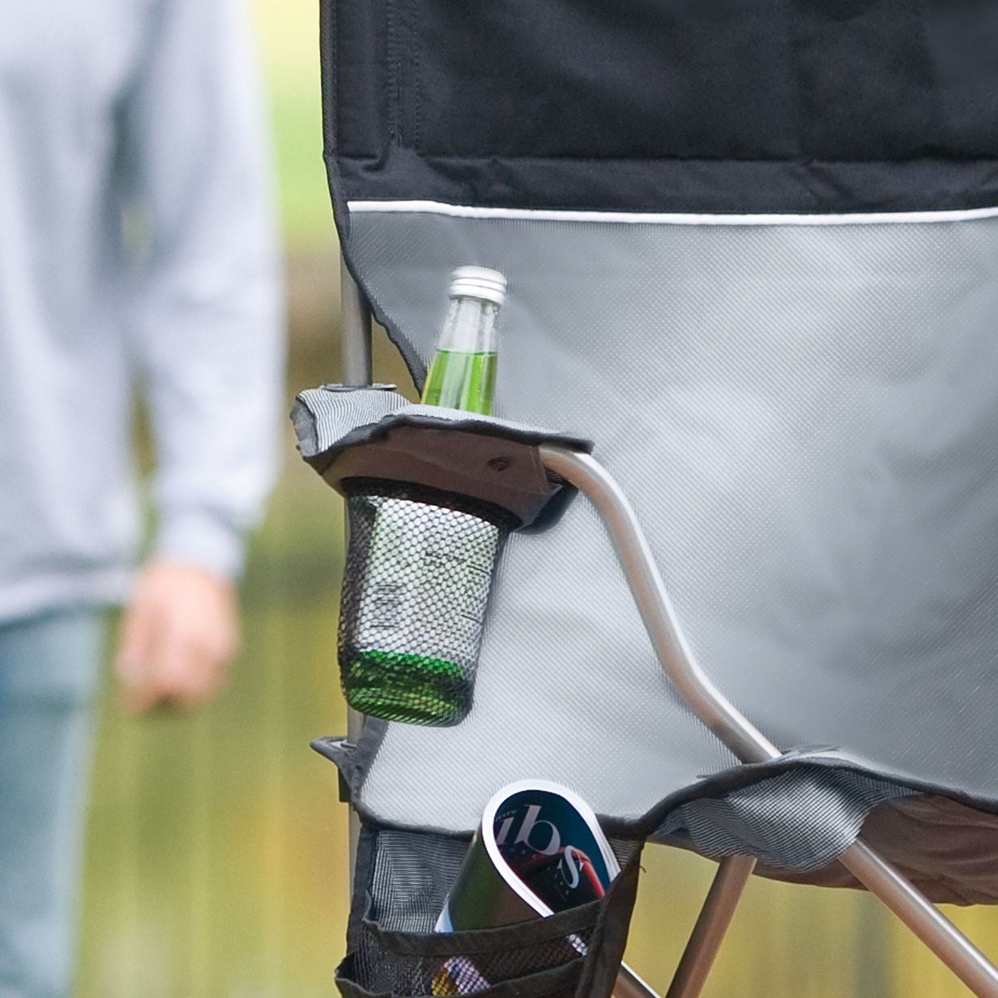 Coleman Oversized Quad Chair with Cooler & Cup Holder, Black/Gray (Open Box)