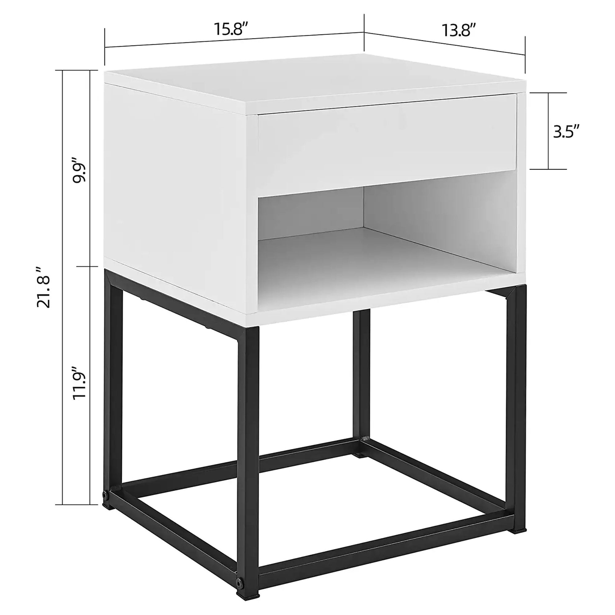 BIKAHOM Simple Modern End Table Nightstand w/ Drawer and Shelf, White (Used) - VMInnovations