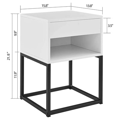 Simple Modern End Table Nightstand with Drawer and Open Shelf, White (Open Box)