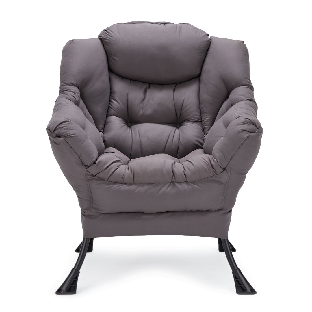 JOMEED Modern Plush Fabric Lazy Accent Chair with Armrests and Side Pocket, Grey - VMInnovations