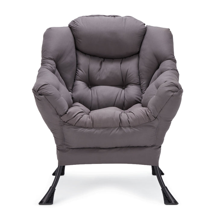 JOMEED Modern Plush Fabric Lazy Accent Chair with Armrests and Side Pocket, Grey - VMInnovations