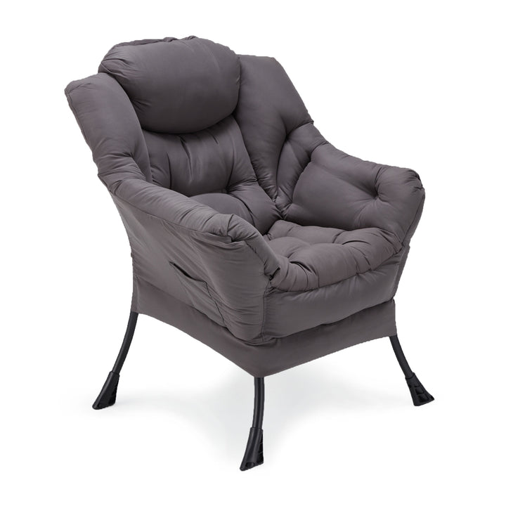 JOMEED Modern Plush Fabric Lazy Accent Chair with Armrests and Side Pocket, Grey - VMInnovations