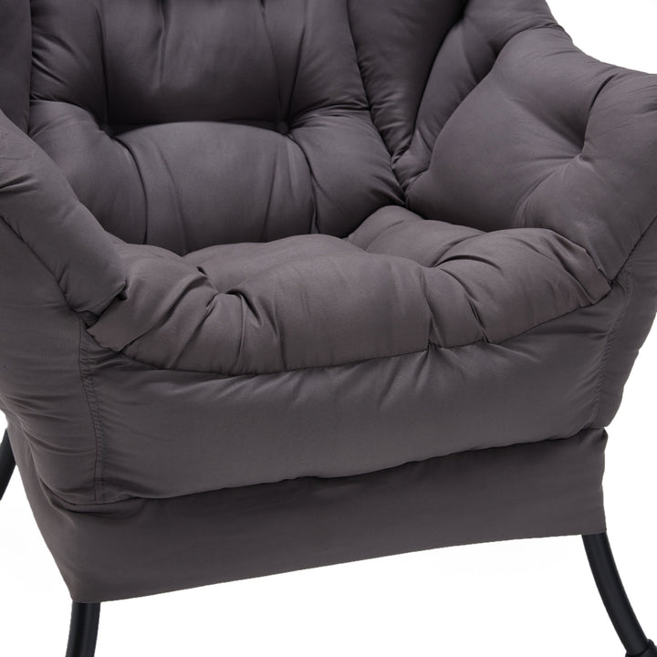 JOMEED Modern Plush Fabric Lazy Accent Chair with Armrests and Side Pocket, Grey - VMInnovations