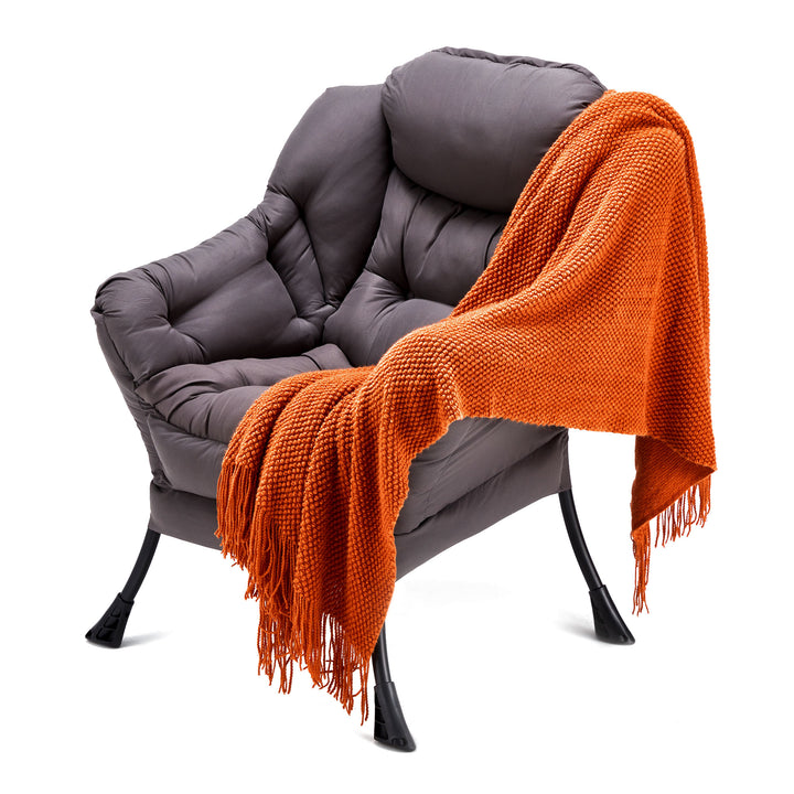 JOMEED Modern Plush Fabric Lazy Accent Chair with Armrests and Side Pocket, Grey - VMInnovations