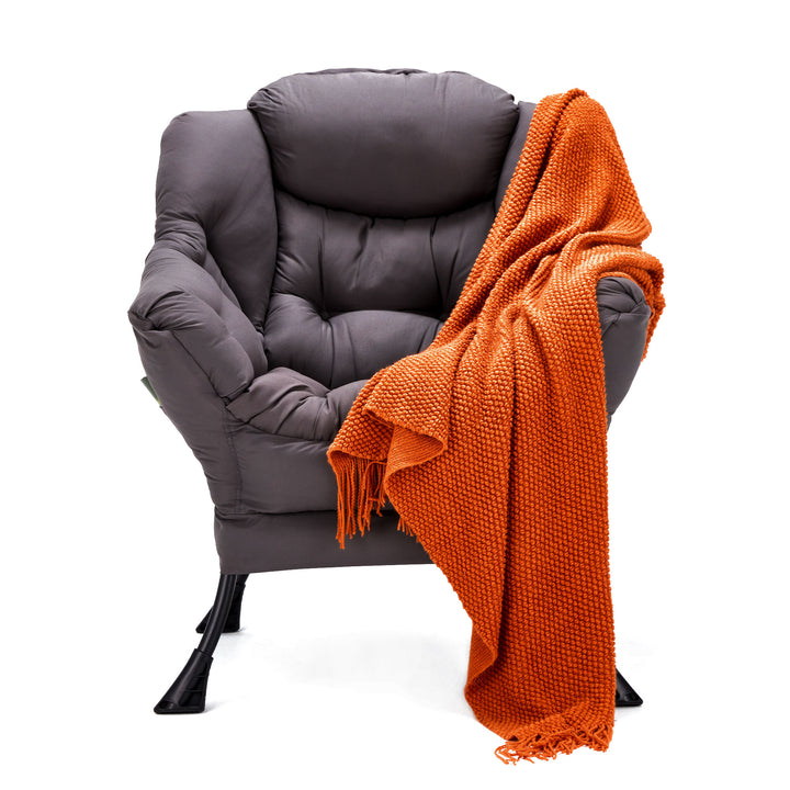 JOMEED Modern Plush Fabric Lazy Accent Chair with Armrests and Side Pocket, Grey - VMInnovations