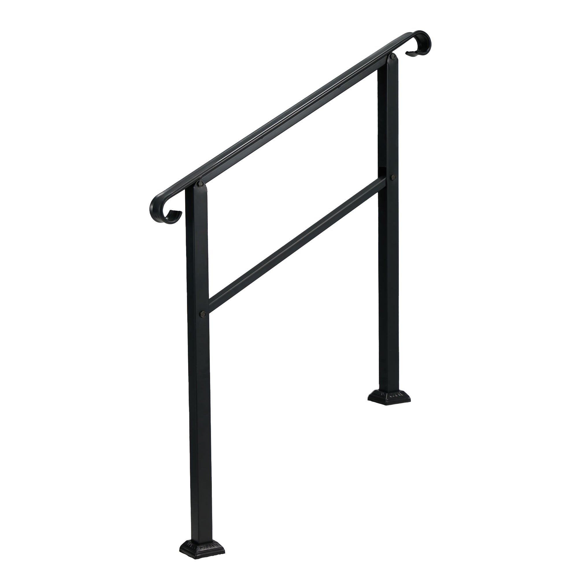 3 Step Wrought Iron Transitional Entrance Handrail w/Hardware, Black (Open Box) - VMInnovations