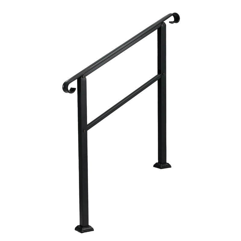 3 Step Wrought Iron Transitional Entrance Handrail w/Hardware, Black (Open Box)